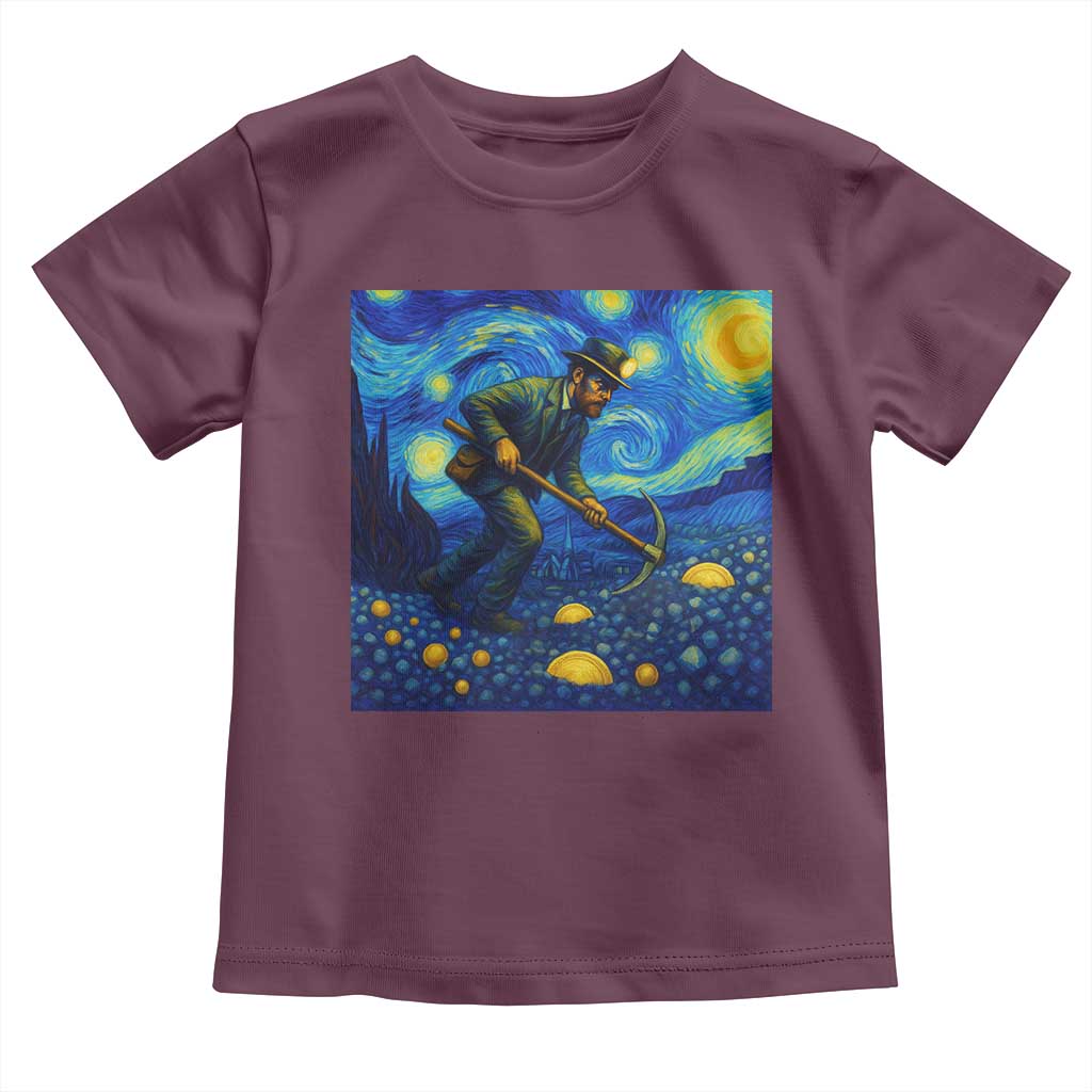 Gold Miner Starry Night Van Gogh Toddler T Shirt TS14 Maroon Print Your Wear