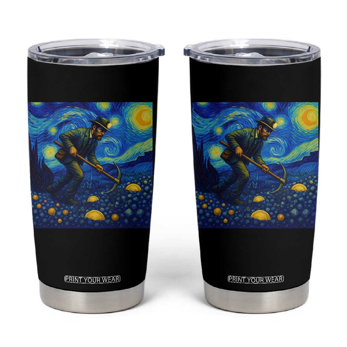 Gold Miner Starry Night Van Gogh Tumbler Cup TS14 Black Print Your Wear