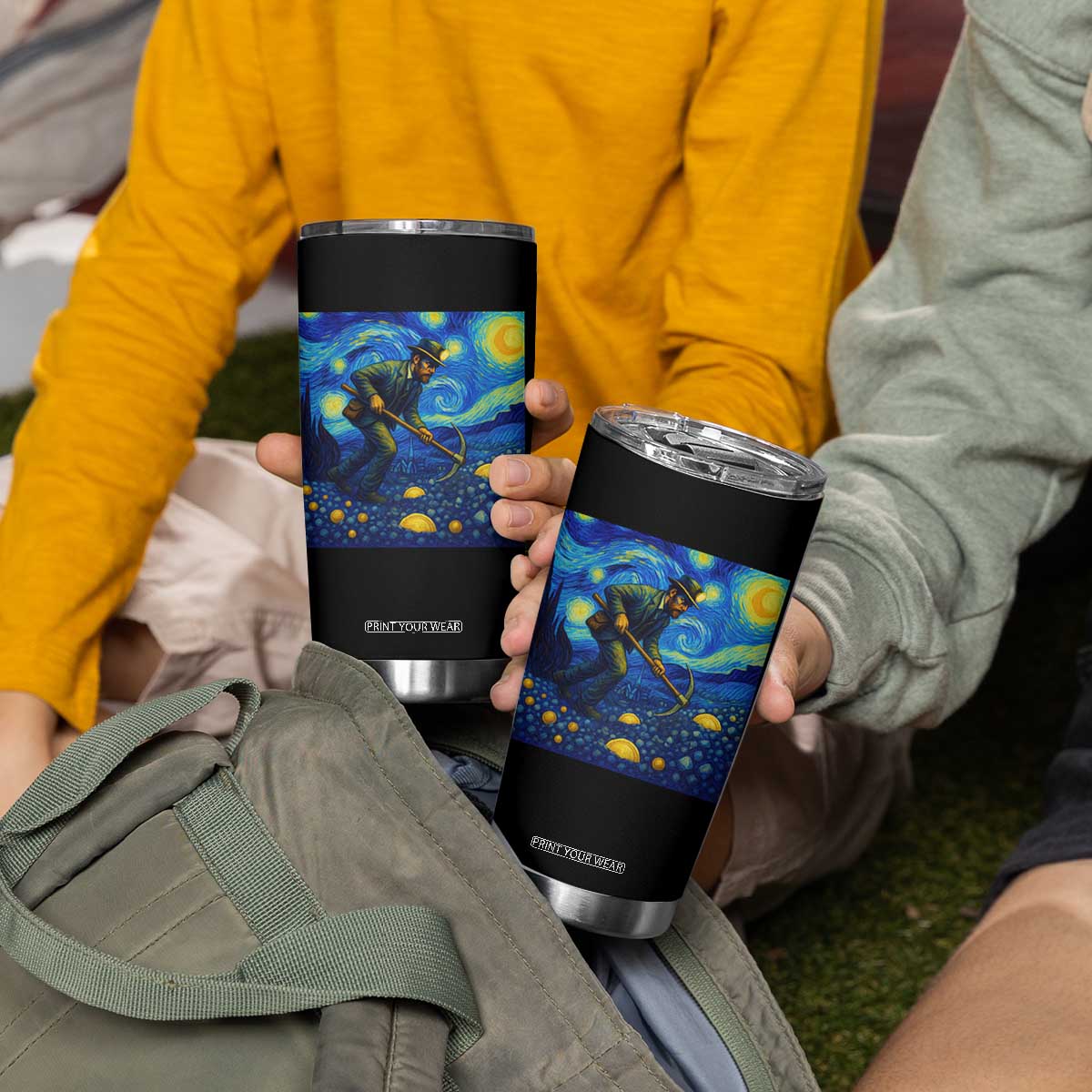 Gold Miner Starry Night Van Gogh Tumbler Cup TS14 Print Your Wear