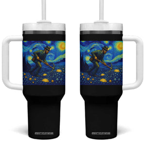 Gold Miner Starry Night Van Gogh Tumbler With Handle TS14 One Size: 40 oz Black Print Your Wear