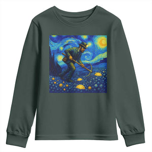 Gold Miner Starry Night Van Gogh Youth Sweatshirt TS14 Dark Forest Green Print Your Wear