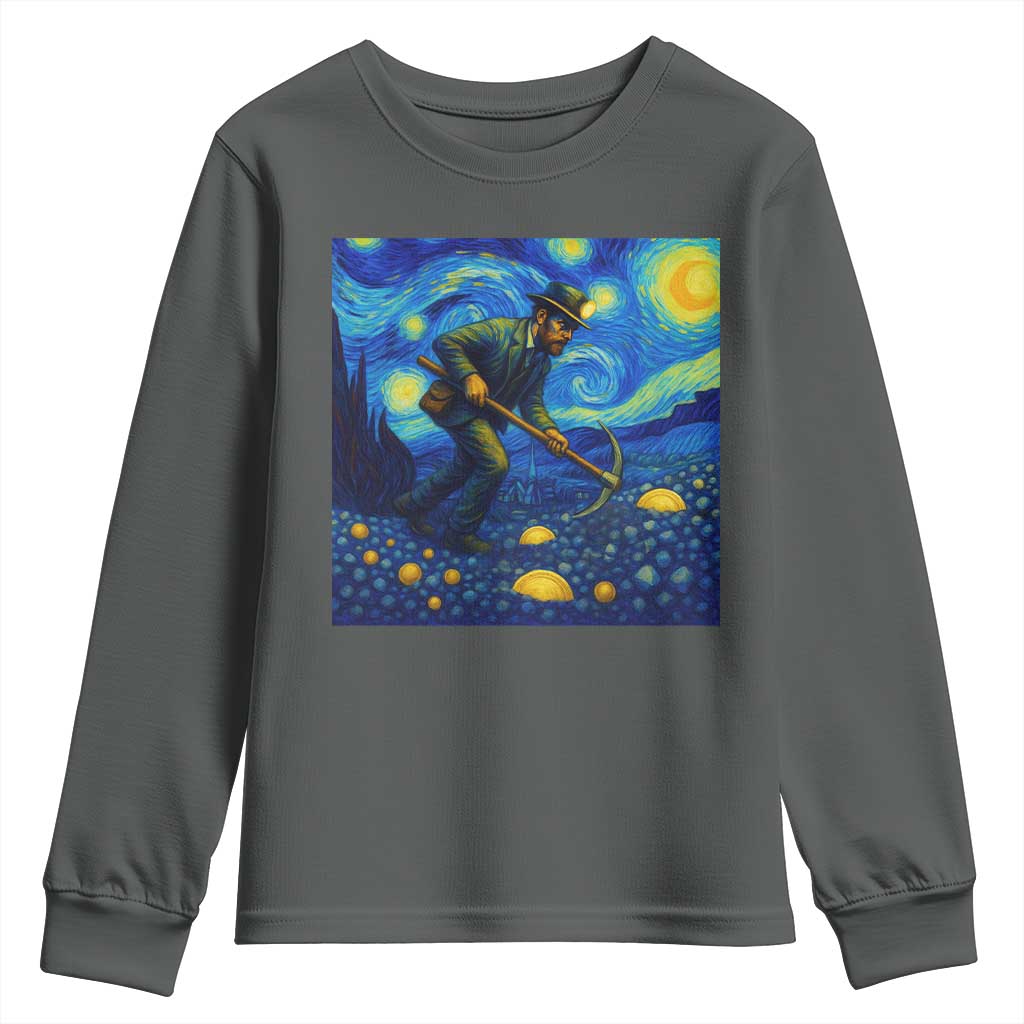 Gold Miner Starry Night Van Gogh Youth Sweatshirt TS14 Dark Heather Print Your Wear