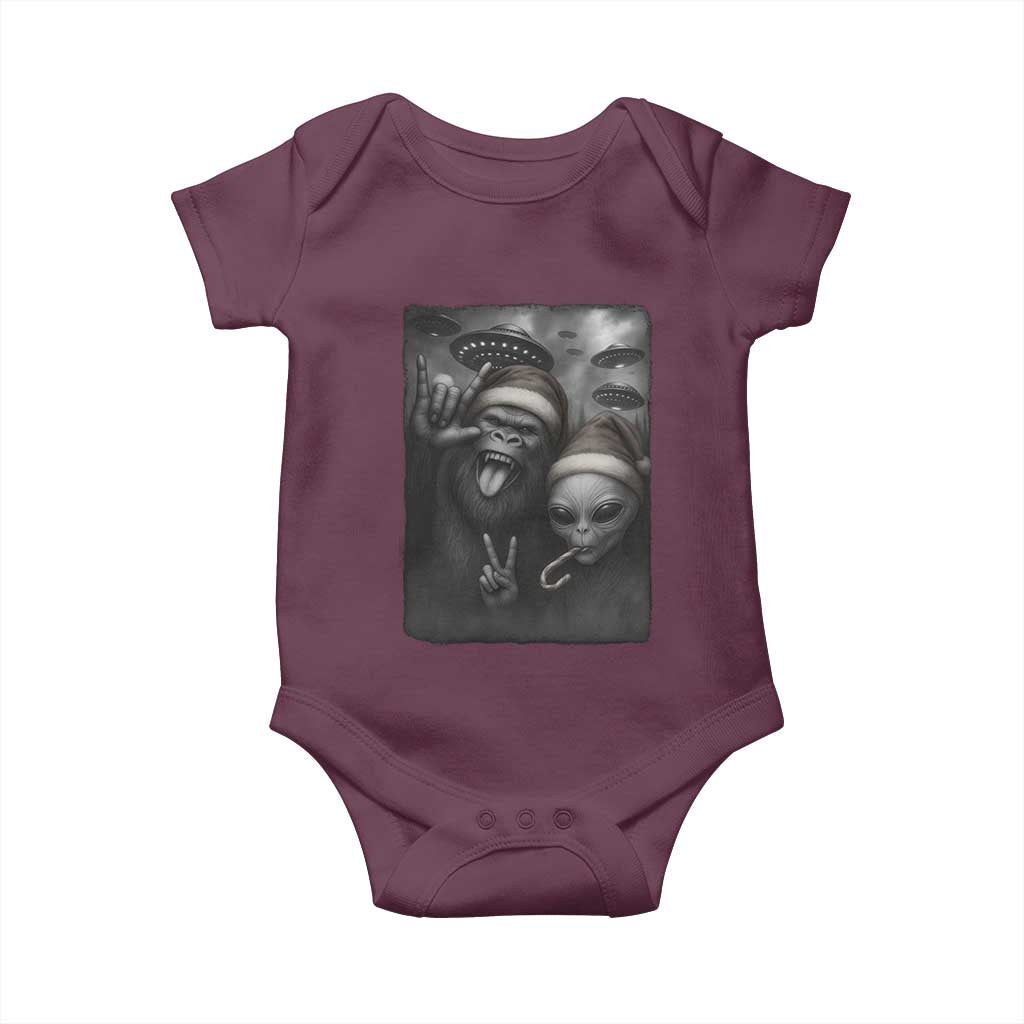 Bigfoot UFO Selife Baby Onesie Sasquatch Ailen Rock On Hand Christmas TS14 Maroon Print Your Wear