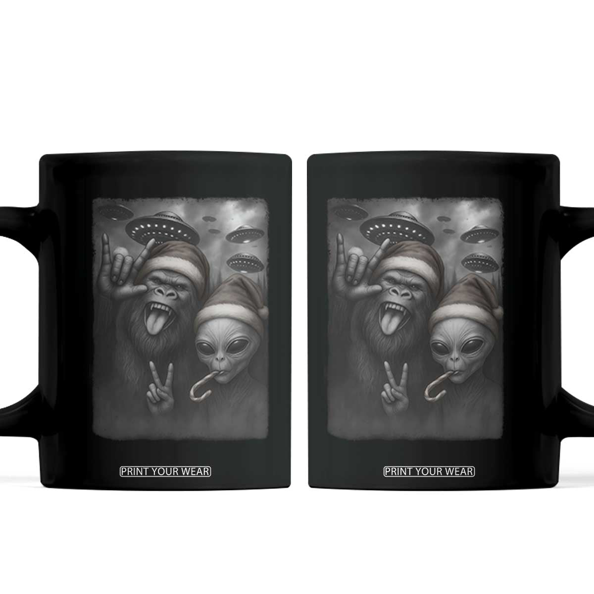 Bigfoot UFO Selife Coffee Mug Sasquatch Ailen Rock On Hand Christmas TS14 Black Print Your Wear