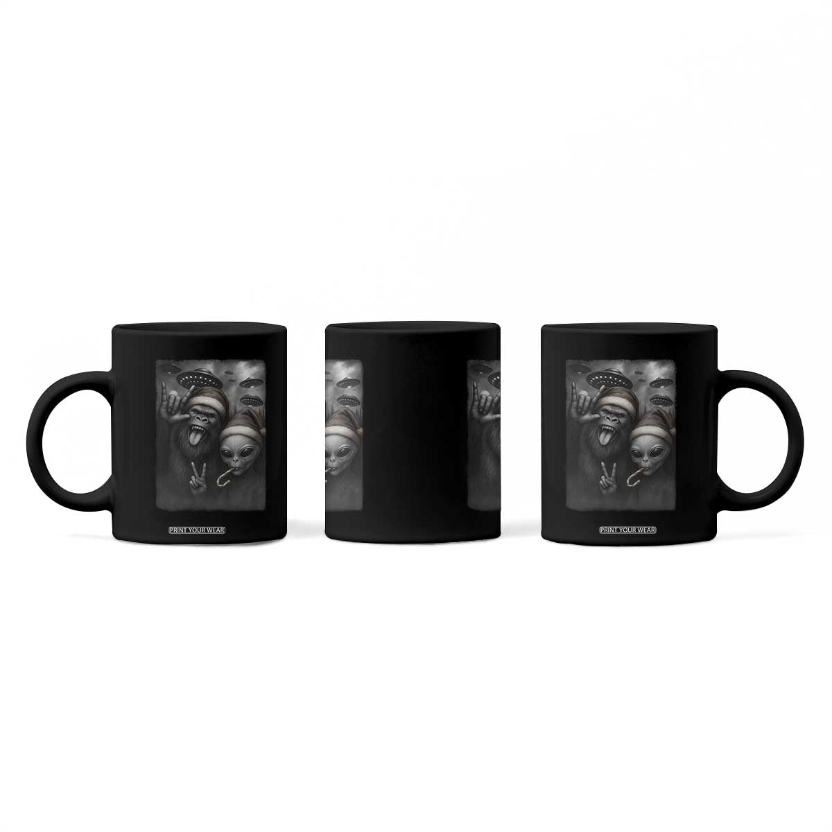 Bigfoot UFO Selife Coffee Mug Sasquatch Ailen Rock On Hand Christmas TS14 Print Your Wear