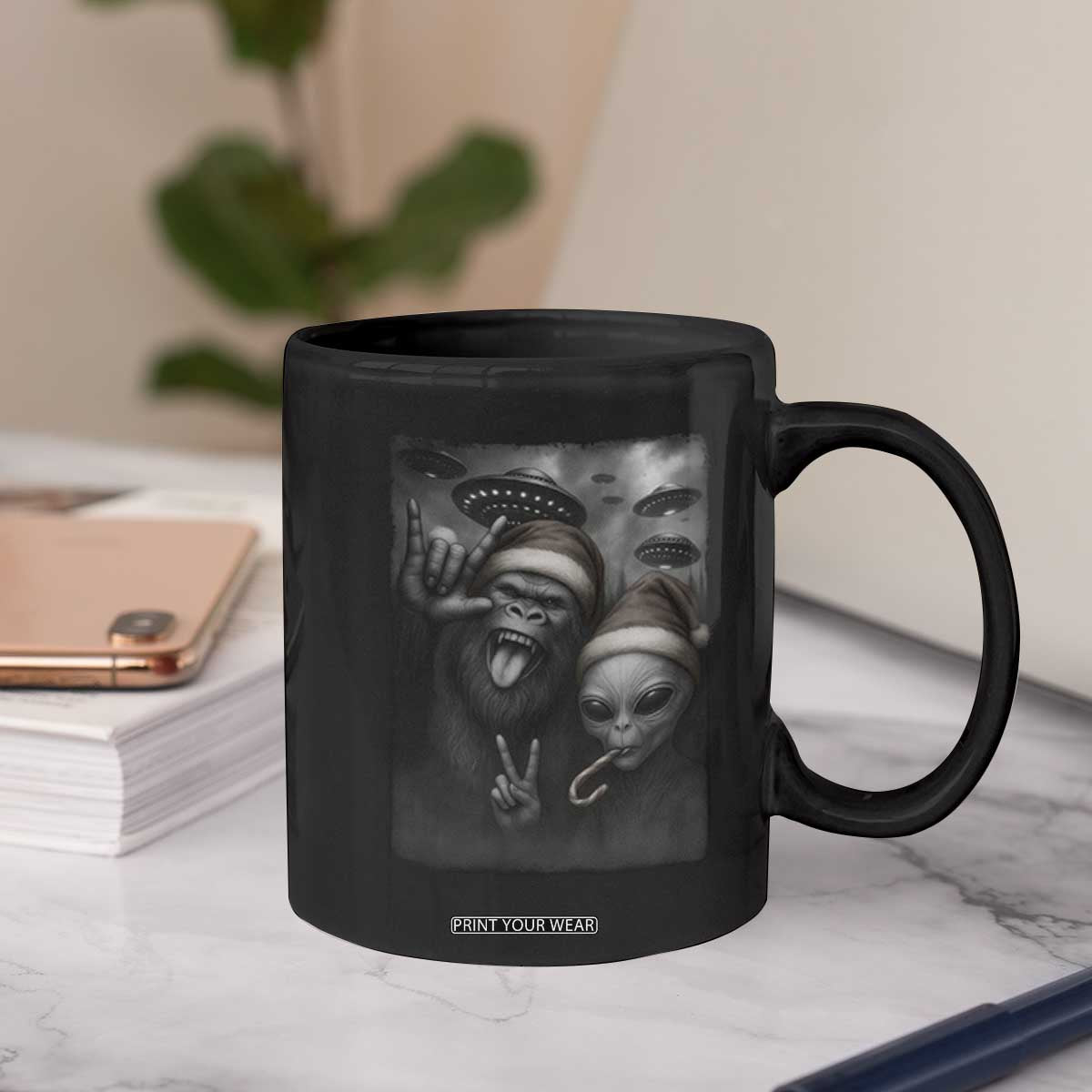 Bigfoot UFO Selife Coffee Mug Sasquatch Ailen Rock On Hand Christmas TS14 Print Your Wear