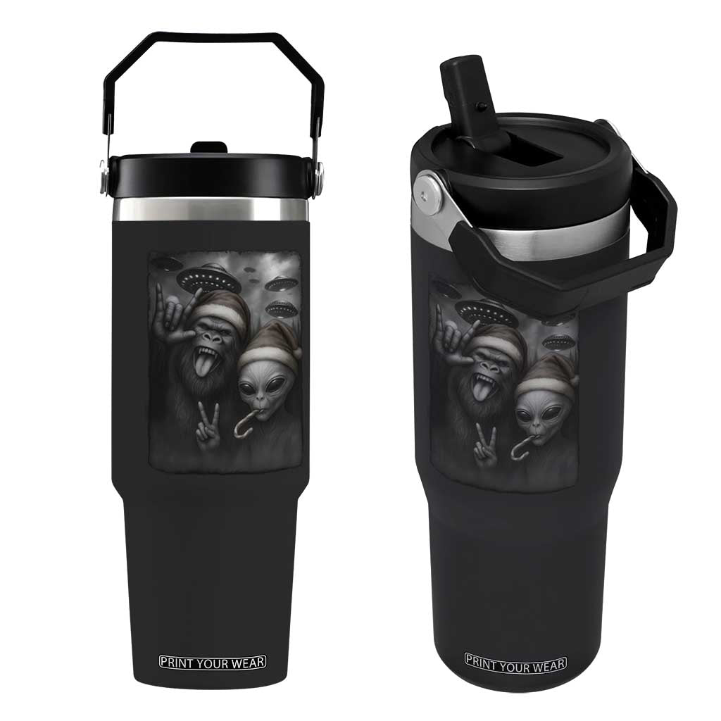 Bigfoot UFO Selife Flip Straw Tumbler Sasquatch Ailen Rock On Hand Christmas TS14 One Size: 30 oz Black Print Your Wear