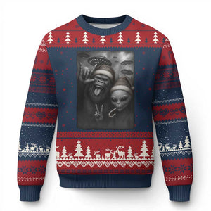 Bigfoot UFO Selife Ugly Christmas Sweater Sasquatch Ailen Rock On Hand Xmas TS14 Navy Red Print Your Wear