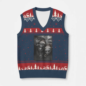 Bigfoot UFO Selife V-Neck Knit Sweater Vest Sasquatch Ailen Rock On Hand Xmas TS14 Navy Red Print Your Wear