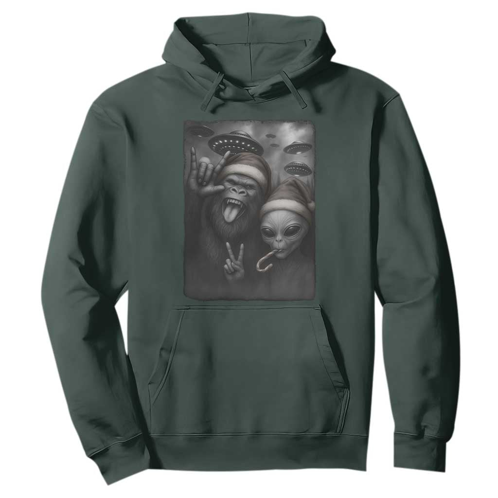 Bigfoot UFO Selife Hoodie Sasquatch Ailen Rock On Hand Christmas TS14 Dark Forest Green Print Your Wear