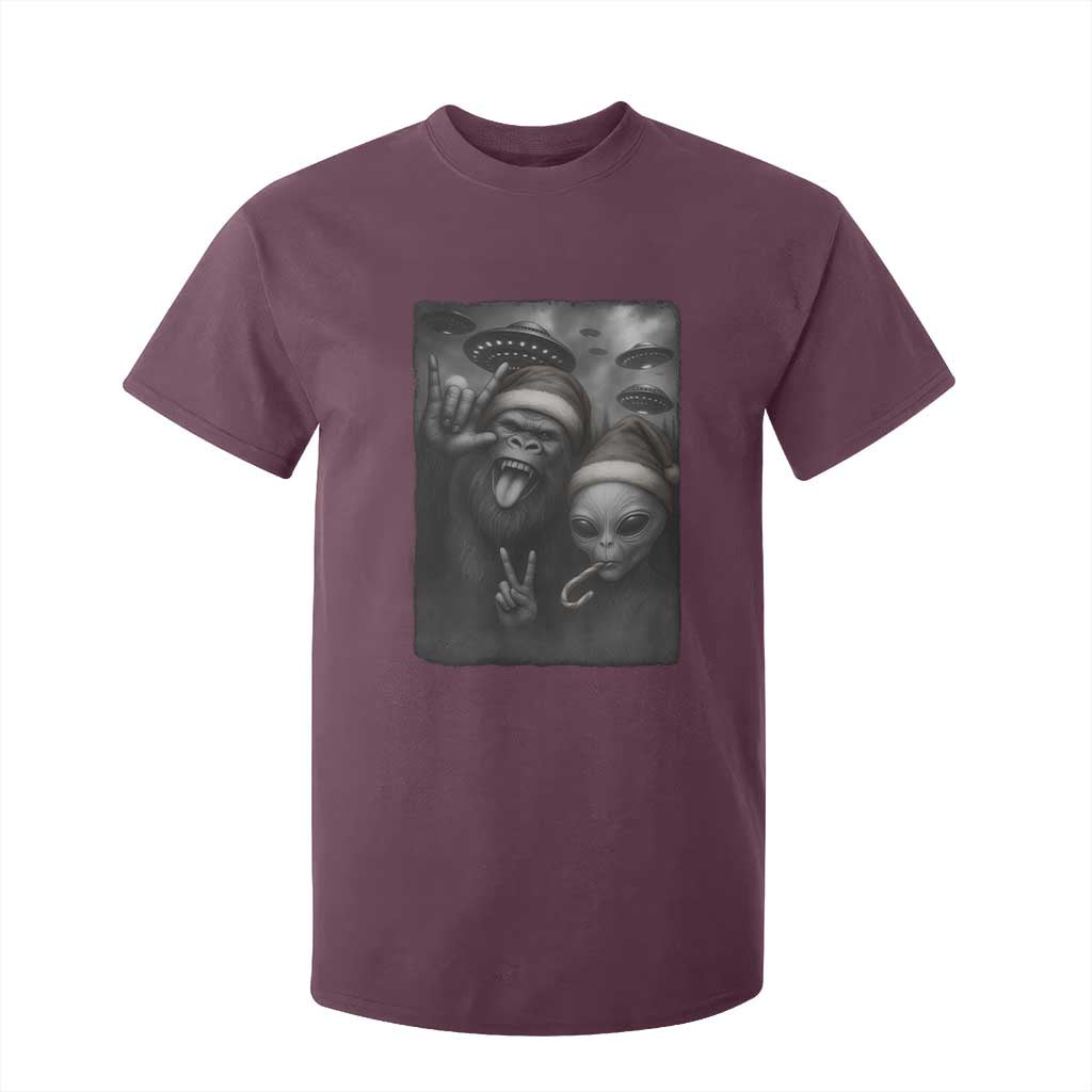 Bigfoot UFO Selife T Shirt For Kid Sasquatch Ailen Rock On Hand Christmas TS14 Maroon Print Your Wear