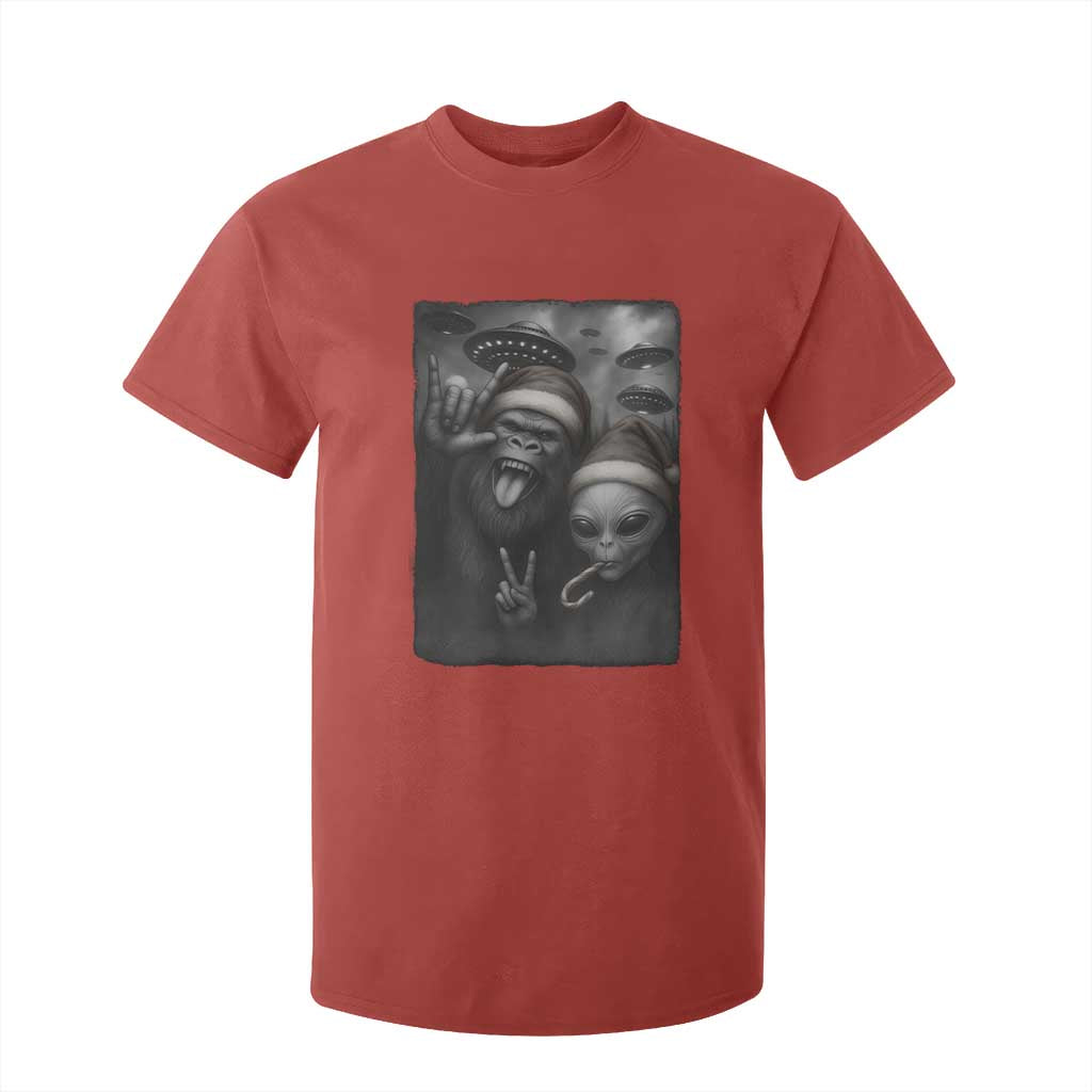 Bigfoot UFO Selife T Shirt For Kid Sasquatch Ailen Rock On Hand Christmas TS14 Red Print Your Wear