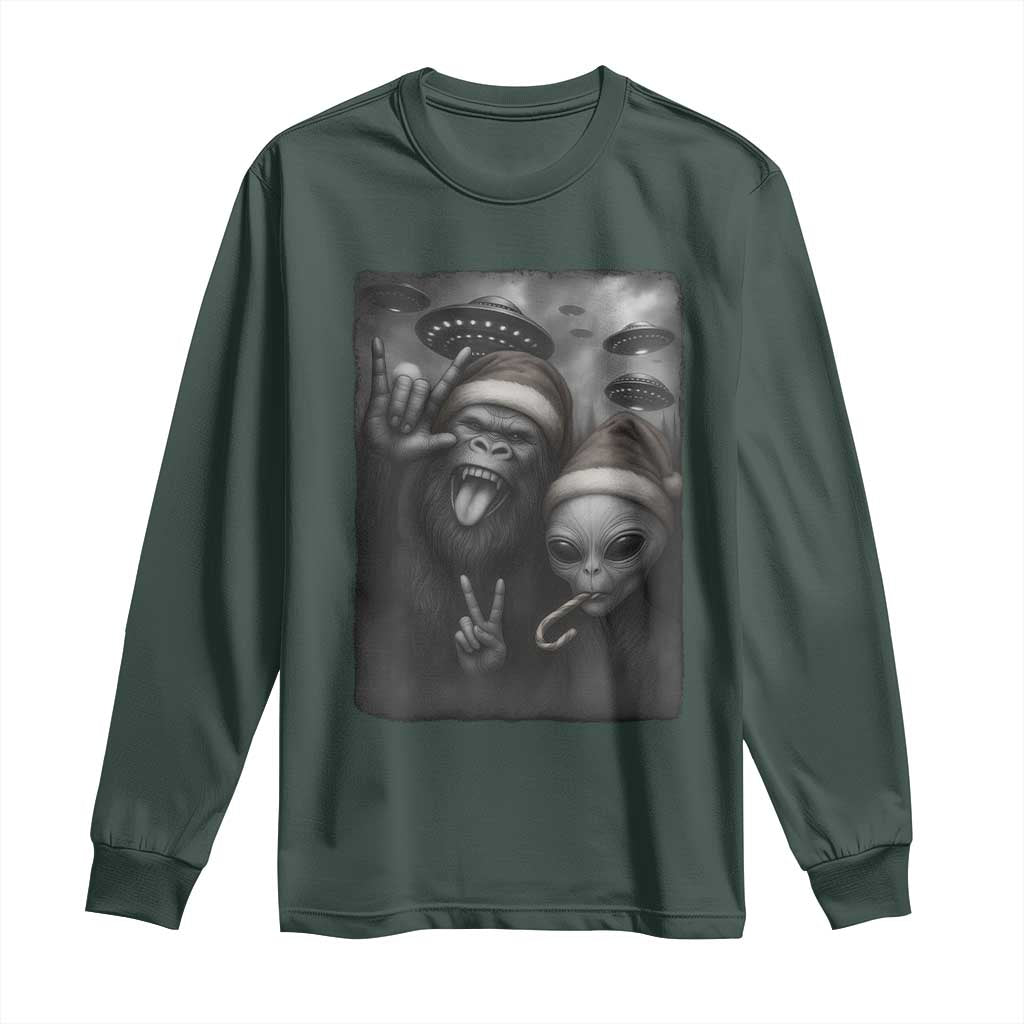 Bigfoot UFO Selife Long Sleeve Shirt Sasquatch Ailen Rock On Hand Christmas TS14 Dark Forest Green Print Your Wear