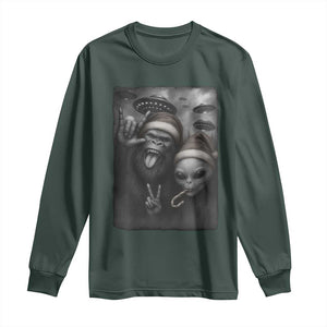 Bigfoot UFO Selife Long Sleeve Shirt Sasquatch Ailen Rock On Hand Christmas TS14 Dark Forest Green Print Your Wear