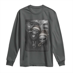 Bigfoot UFO Selife Long Sleeve Shirt Sasquatch Ailen Rock On Hand Christmas TS14 Dark Heather Print Your Wear