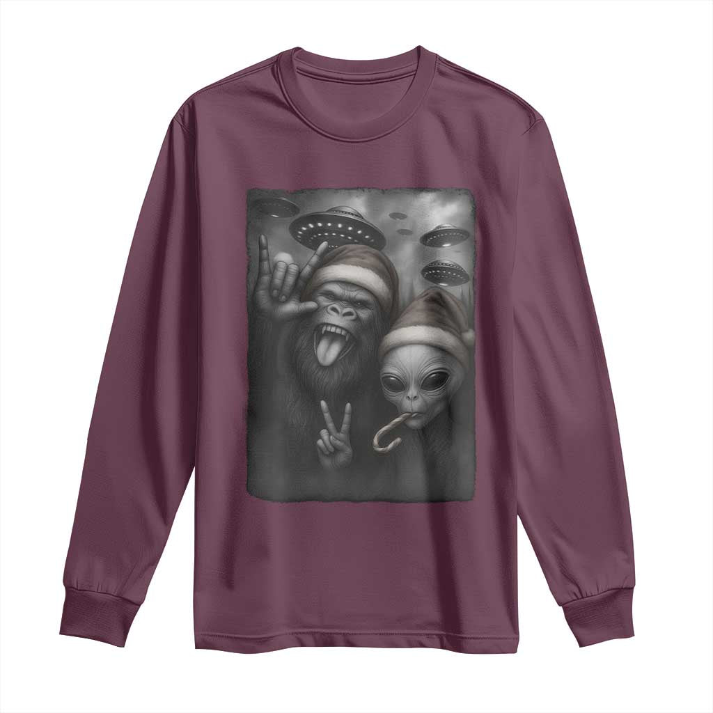 Bigfoot UFO Selife Long Sleeve Shirt Sasquatch Ailen Rock On Hand Christmas TS14 Maroon Print Your Wear