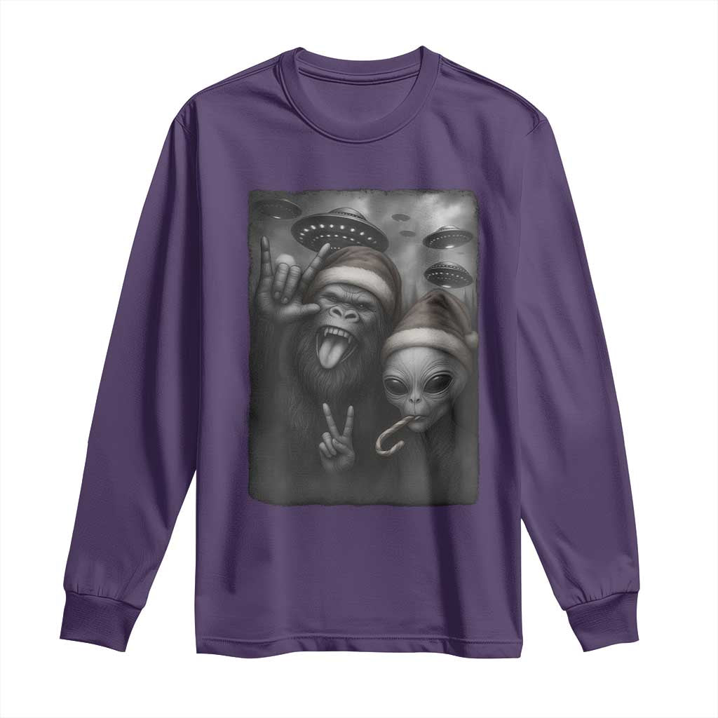 Bigfoot UFO Selife Long Sleeve Shirt Sasquatch Ailen Rock On Hand Christmas TS14 Purple Print Your Wear