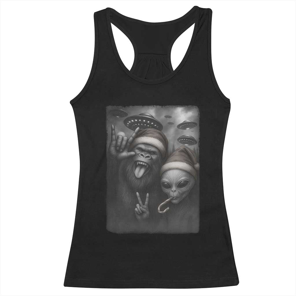 Bigfoot UFO Selife Racerback Tank Top Sasquatch Ailen Rock On Hand Christmas TS14 Black Print Your Wear