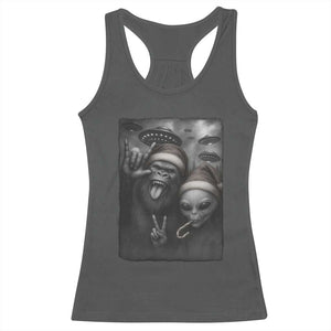 Bigfoot UFO Selife Racerback Tank Top Sasquatch Ailen Rock On Hand Christmas - Print Your Wear