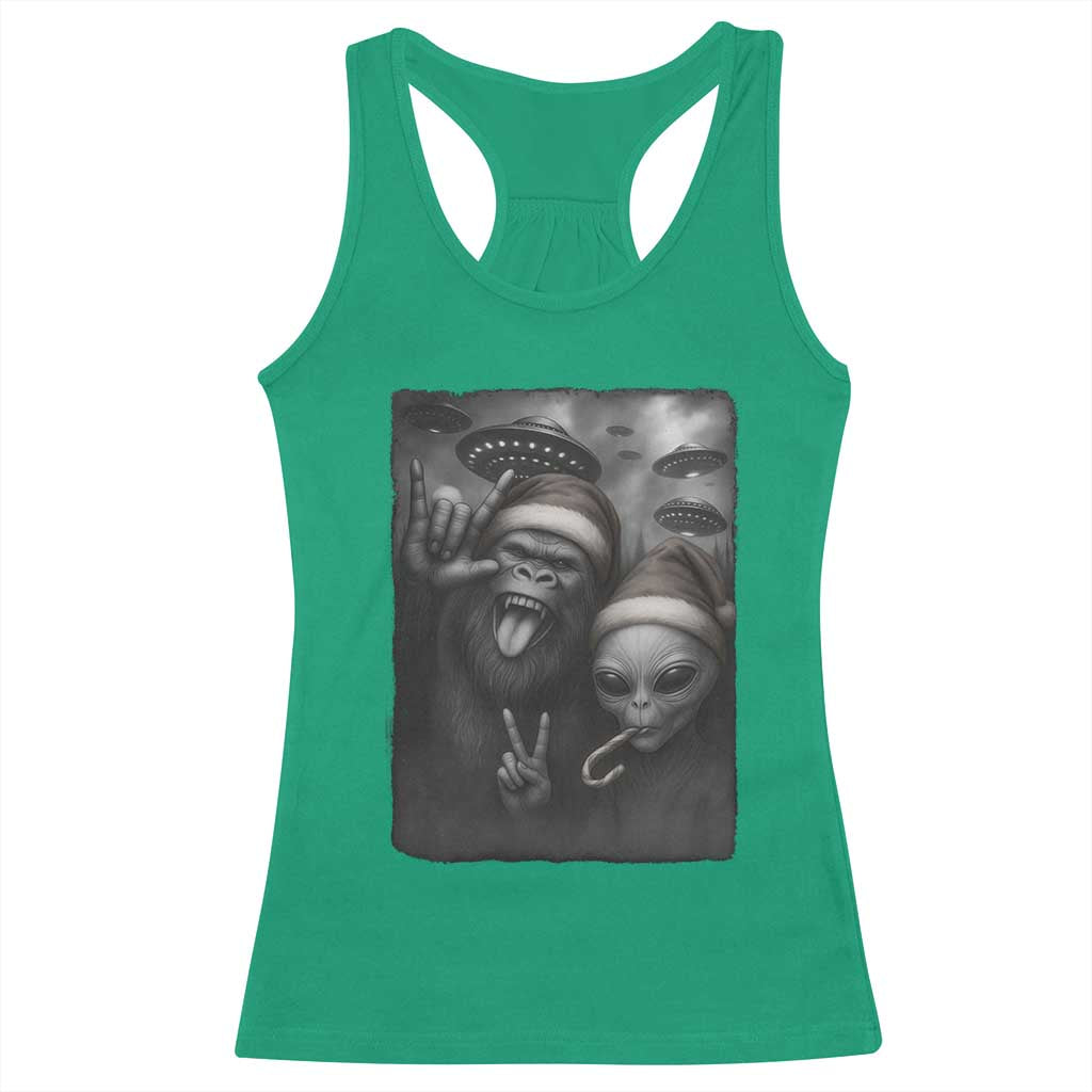 Bigfoot UFO Selife Racerback Tank Top Sasquatch Ailen Rock On Hand Christmas TS14 Irish Green Print Your Wear