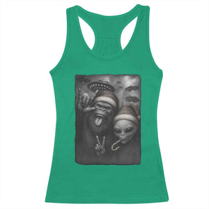 Bigfoot UFO Selife Racerback Tank Top Sasquatch Ailen Rock On Hand Christmas - Print Your Wear