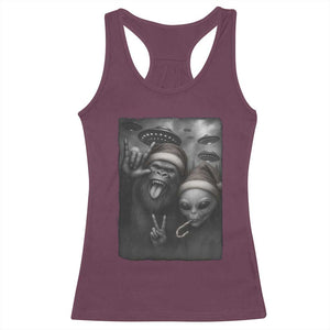 Bigfoot UFO Selife Racerback Tank Top Sasquatch Ailen Rock On Hand Christmas - Print Your Wear