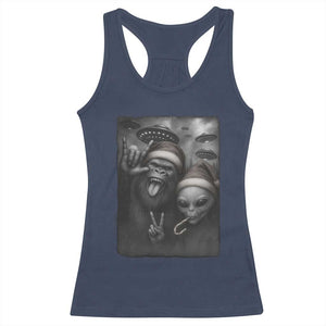 Bigfoot UFO Selife Racerback Tank Top Sasquatch Ailen Rock On Hand Christmas - Print Your Wear