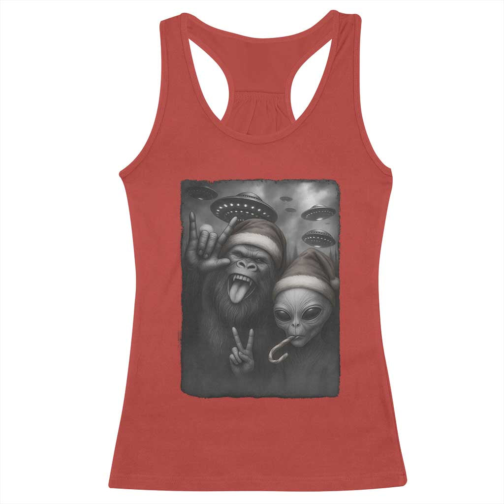 Bigfoot UFO Selife Racerback Tank Top Sasquatch Ailen Rock On Hand Christmas TS14 Red Print Your Wear