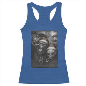 Bigfoot UFO Selife Racerback Tank Top Sasquatch Ailen Rock On Hand Christmas - Print Your Wear