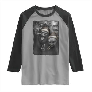 Bigfoot UFO Selife Raglan Shirt Sasquatch Ailen Rock On Hand Christmas - Print Your Wear
