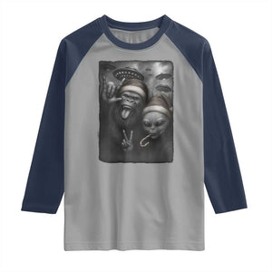 Bigfoot UFO Selife Raglan Shirt Sasquatch Ailen Rock On Hand Christmas - Print Your Wear