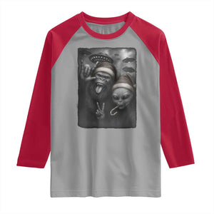 Bigfoot UFO Selife Raglan Shirt Sasquatch Ailen Rock On Hand Christmas - Print Your Wear