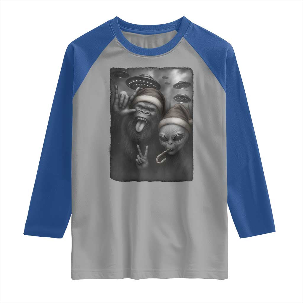 Bigfoot UFO Selife Raglan Shirt Sasquatch Ailen Rock On Hand Christmas TS14 Sport Gray Royal Print Your Wear