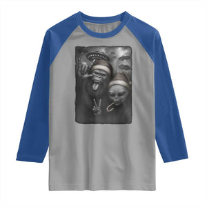 Bigfoot UFO Selife Raglan Shirt Sasquatch Ailen Rock On Hand Christmas - Print Your Wear