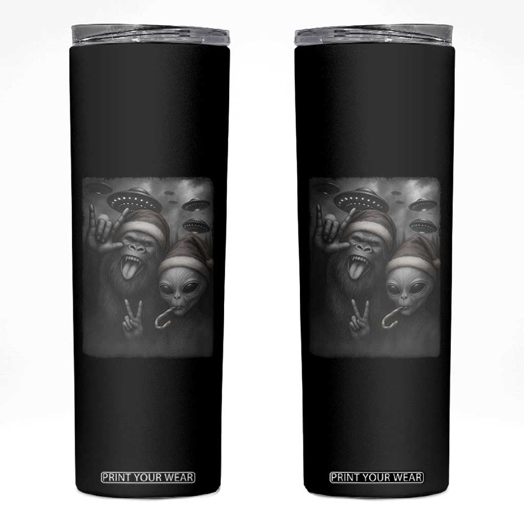Bigfoot UFO Selife Skinny Tumbler Sasquatch Ailen Rock On Hand Christmas TS14 Black Print Your Wear