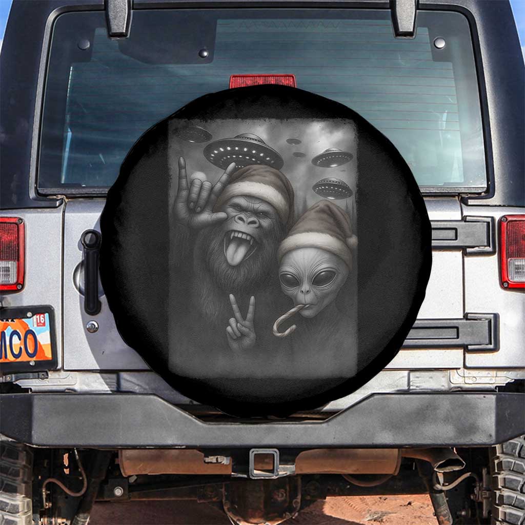 Bigfoot UFO Selife Spare Tire Cover Sasquatch Ailen Rock On Hand Christmas TS14 No hole Black Print Your Wear