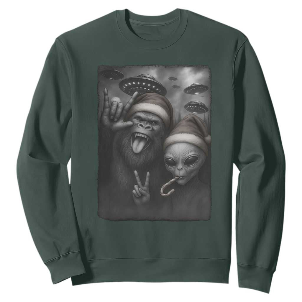 Bigfoot UFO Selife Sweatshirt Sasquatch Ailen Rock On Hand Christmas TS14 Dark Forest Green Print Your Wear