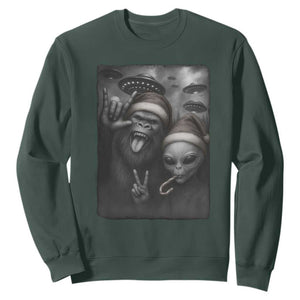 Bigfoot UFO Selife Sweatshirt Sasquatch Ailen Rock On Hand Christmas TS14 Dark Forest Green Print Your Wear