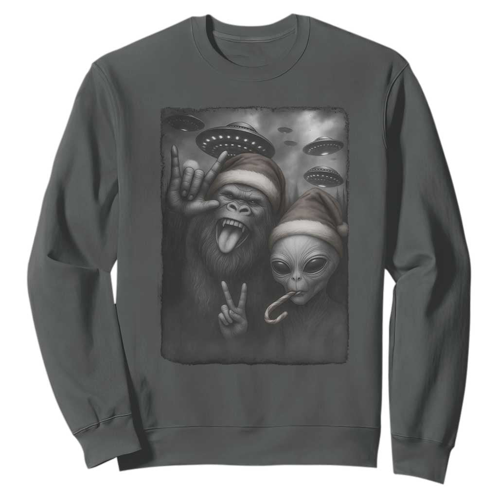 Bigfoot UFO Selife Sweatshirt Sasquatch Ailen Rock On Hand Christmas TS14 Dark Heather Print Your Wear