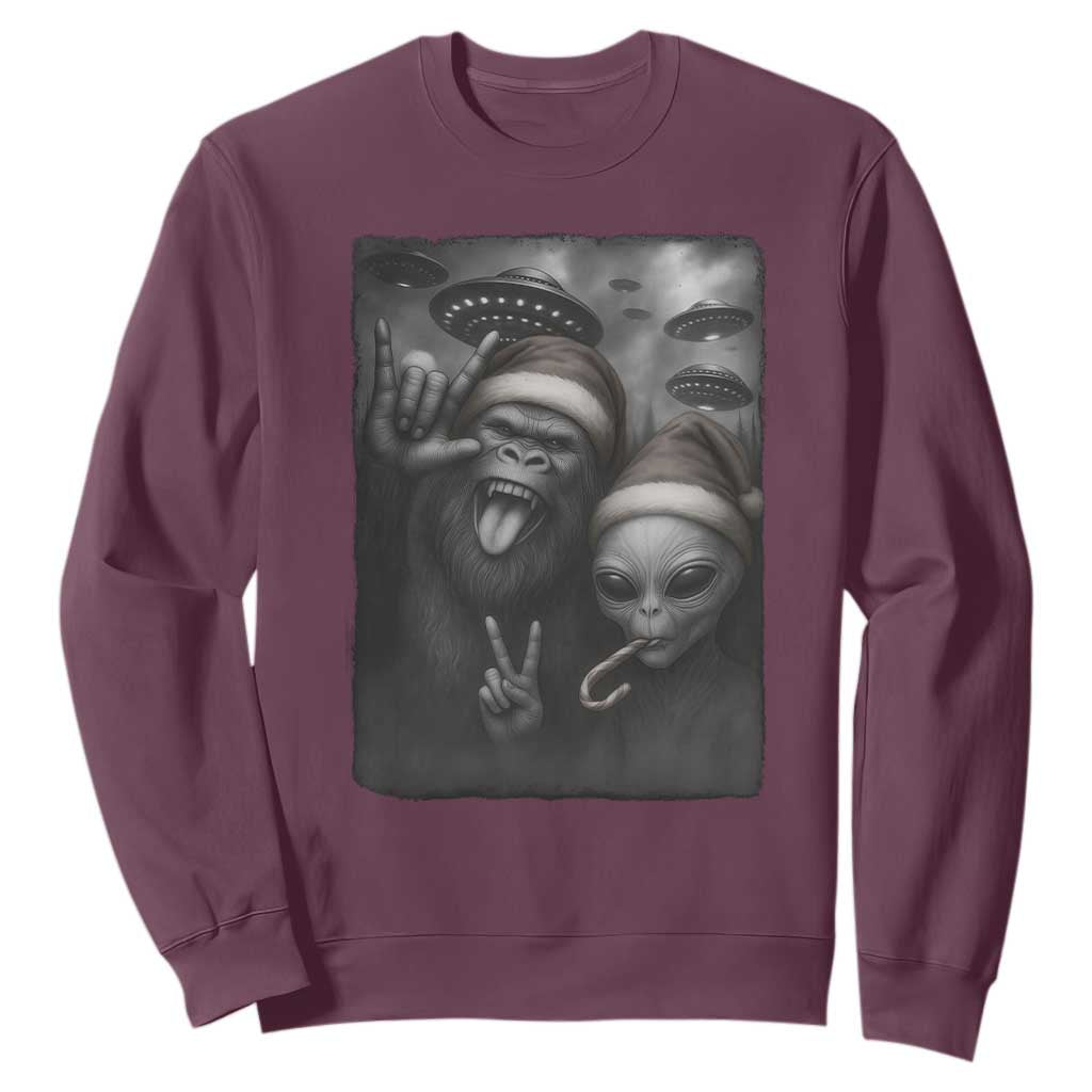 Bigfoot UFO Selife Sweatshirt Sasquatch Ailen Rock On Hand Christmas TS14 Maroon Print Your Wear