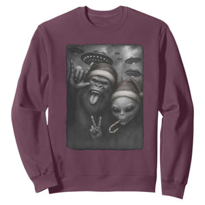 Bigfoot UFO Selife Sweatshirt Sasquatch Ailen Rock On Hand Christmas TS14 Maroon Print Your Wear