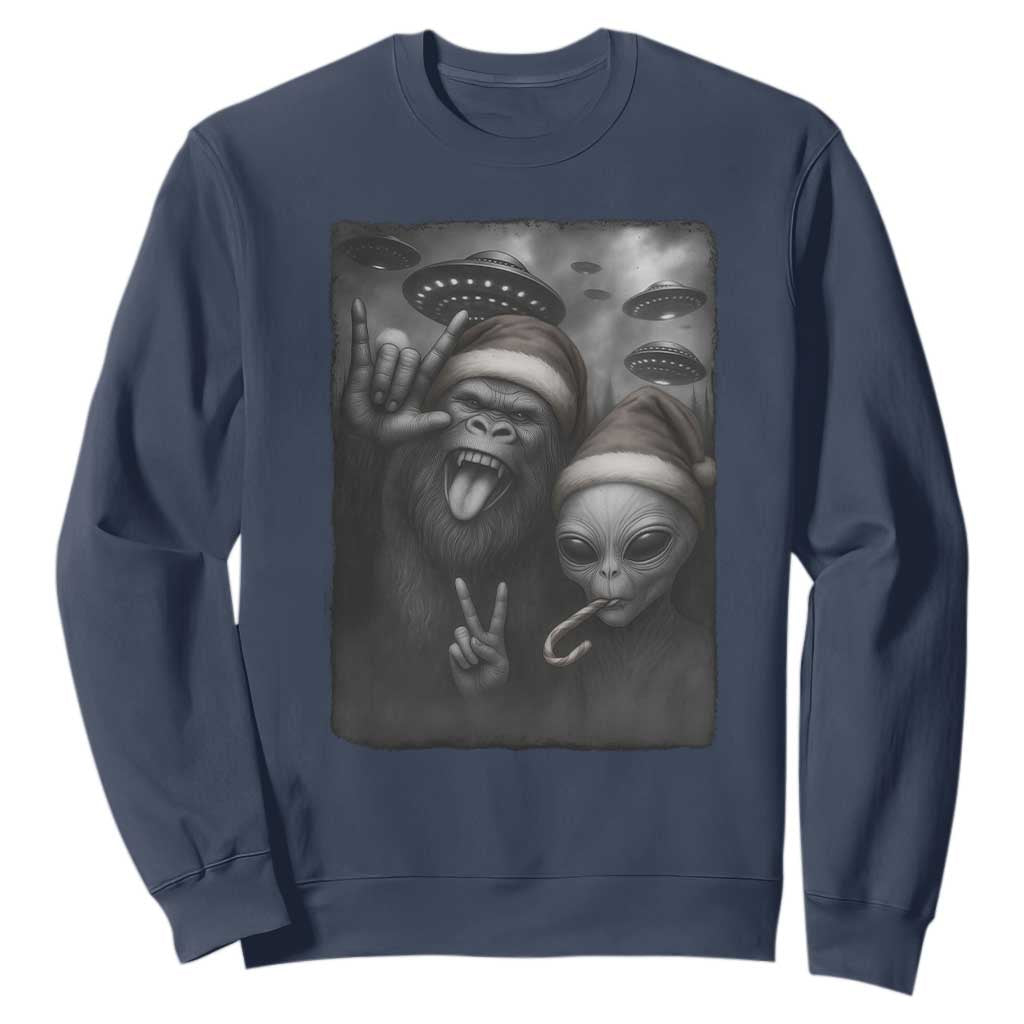 Bigfoot UFO Selife Sweatshirt Sasquatch Ailen Rock On Hand Christmas TS14 Navy Print Your Wear