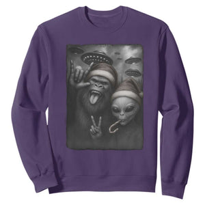 Bigfoot UFO Selife Sweatshirt Sasquatch Ailen Rock On Hand Christmas TS14 Purple Print Your Wear