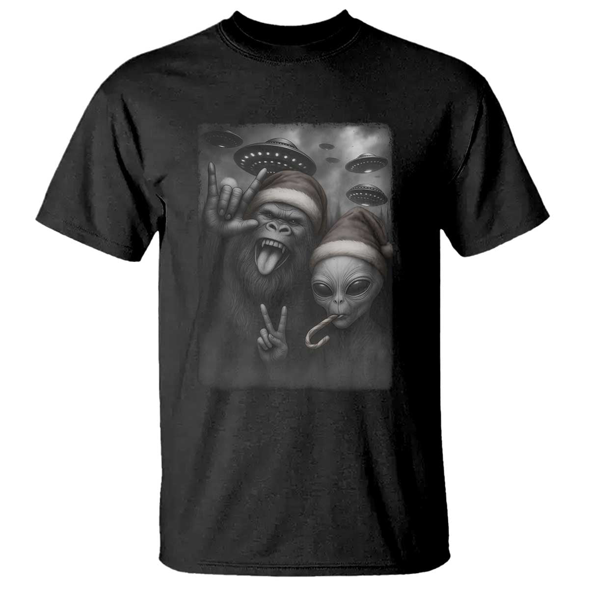 Bigfoot UFO Selife T Shirt Sasquatch Ailen Rock On Hand Christmas TS14 Black Print Your Wear