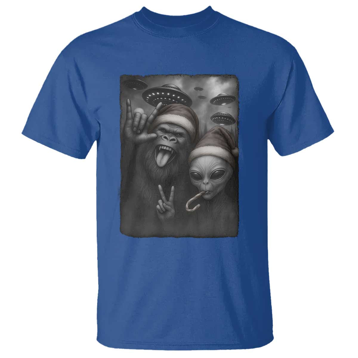 Bigfoot UFO Selife T Shirt Sasquatch Ailen Rock On Hand Christmas TS14 Royal Blue Print Your Wear