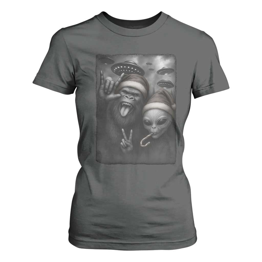 Bigfoot UFO Selife T Shirt For Women Sasquatch Ailen Rock On Hand Christmas TS14 Dark Heather Print Your Wear
