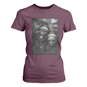 Bigfoot UFO Selife T Shirt For Women Sasquatch Ailen Rock On Hand Christmas TS14 Maroon Print Your Wear