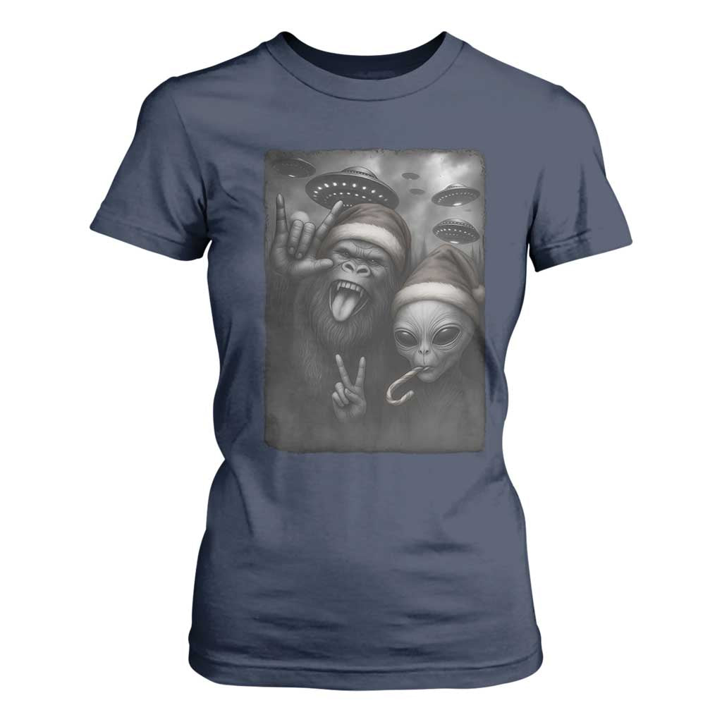Bigfoot UFO Selife T Shirt For Women Sasquatch Ailen Rock On Hand Christmas TS14 Navy Print Your Wear