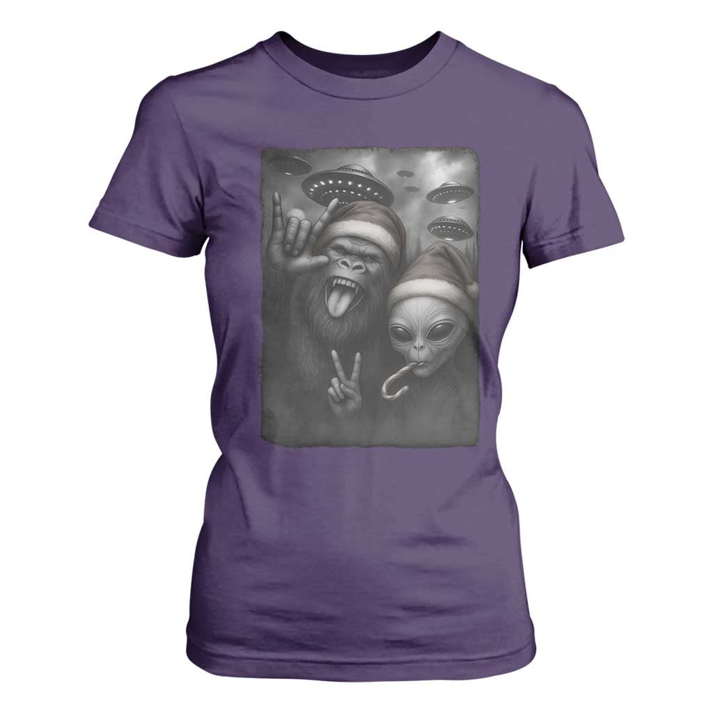 Bigfoot UFO Selife T Shirt For Women Sasquatch Ailen Rock On Hand Christmas TS14 Purple Print Your Wear