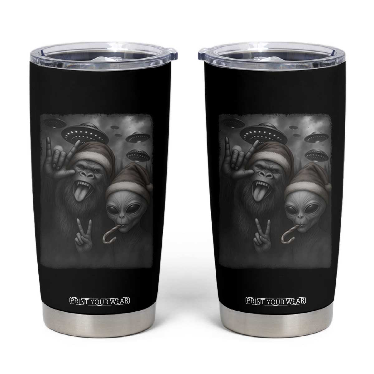Bigfoot UFO Selife Tumbler Cup Sasquatch Ailen Rock On Hand Christmas TS14 Black Print Your Wear